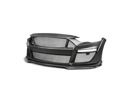 Anderson Composites Type-ST partial-carbon front bumper for 2018-2023 Ford Mustang - three-quarter view