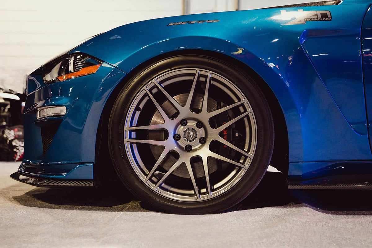 Anderson Composites Type-ST fiberglass front fenders for 2018-2023 Ford Mustang - installed side view 1