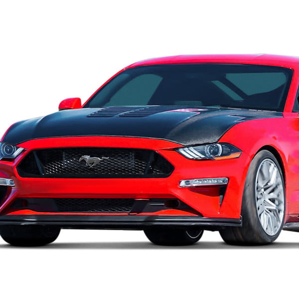 Anderson Composites Type-GT5 double-sided carbon fiber hood for 2018-2023 Ford Mustang - installed view