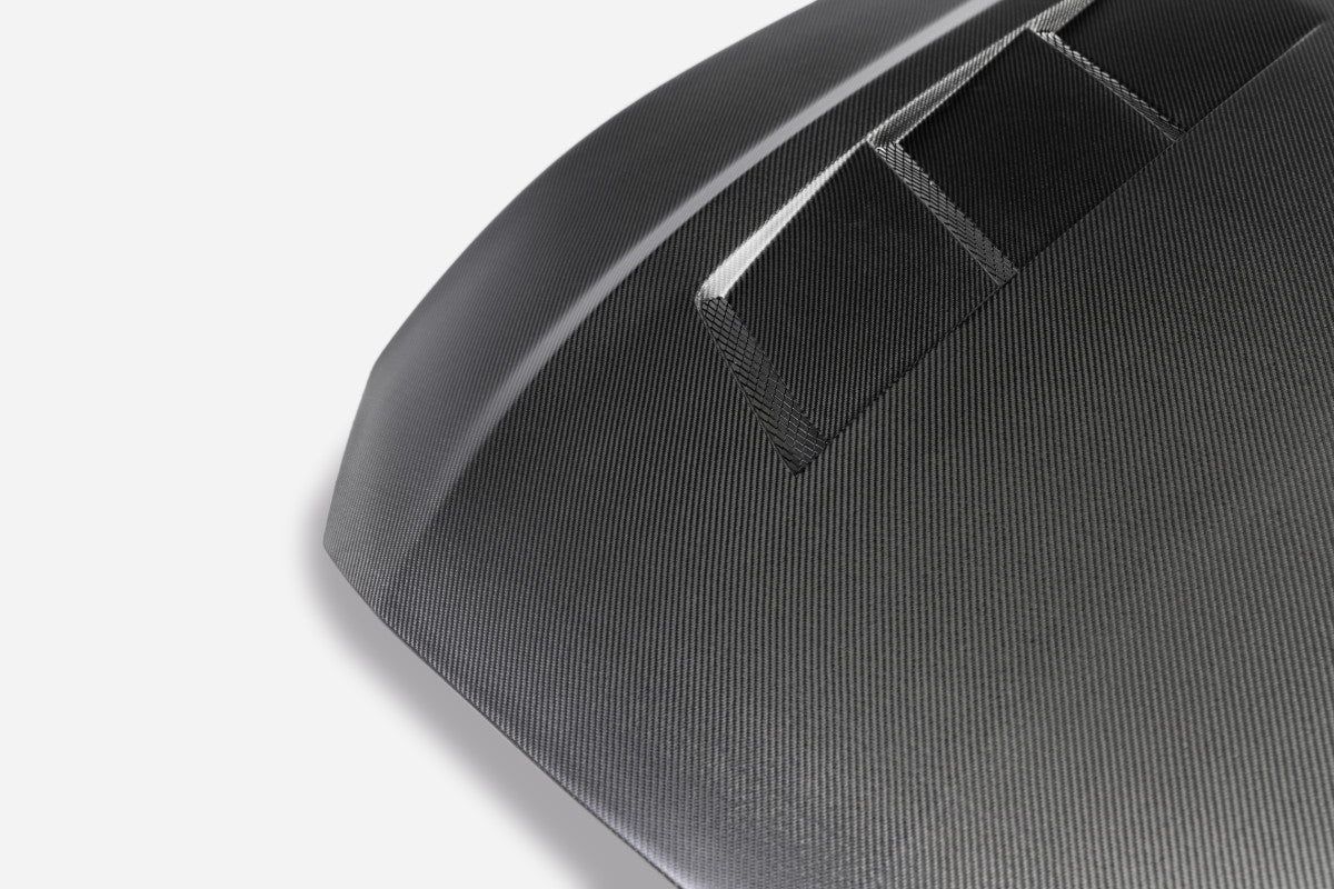 Anderson Composites Type-SA matte double-sided carbon fiber hood for 2018-2023 Ford Mustang - front view