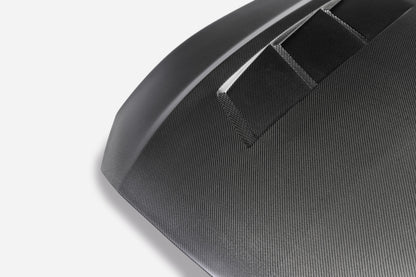 Anderson Composites Type-SA matte double-sided carbon fiber hood for 2018-2023 Ford Mustang - front view