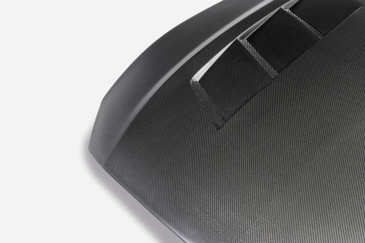 Anderson Composites Type-SA matte double-sided carbon fiber hood for 2018-2023 Ford Mustang - front view