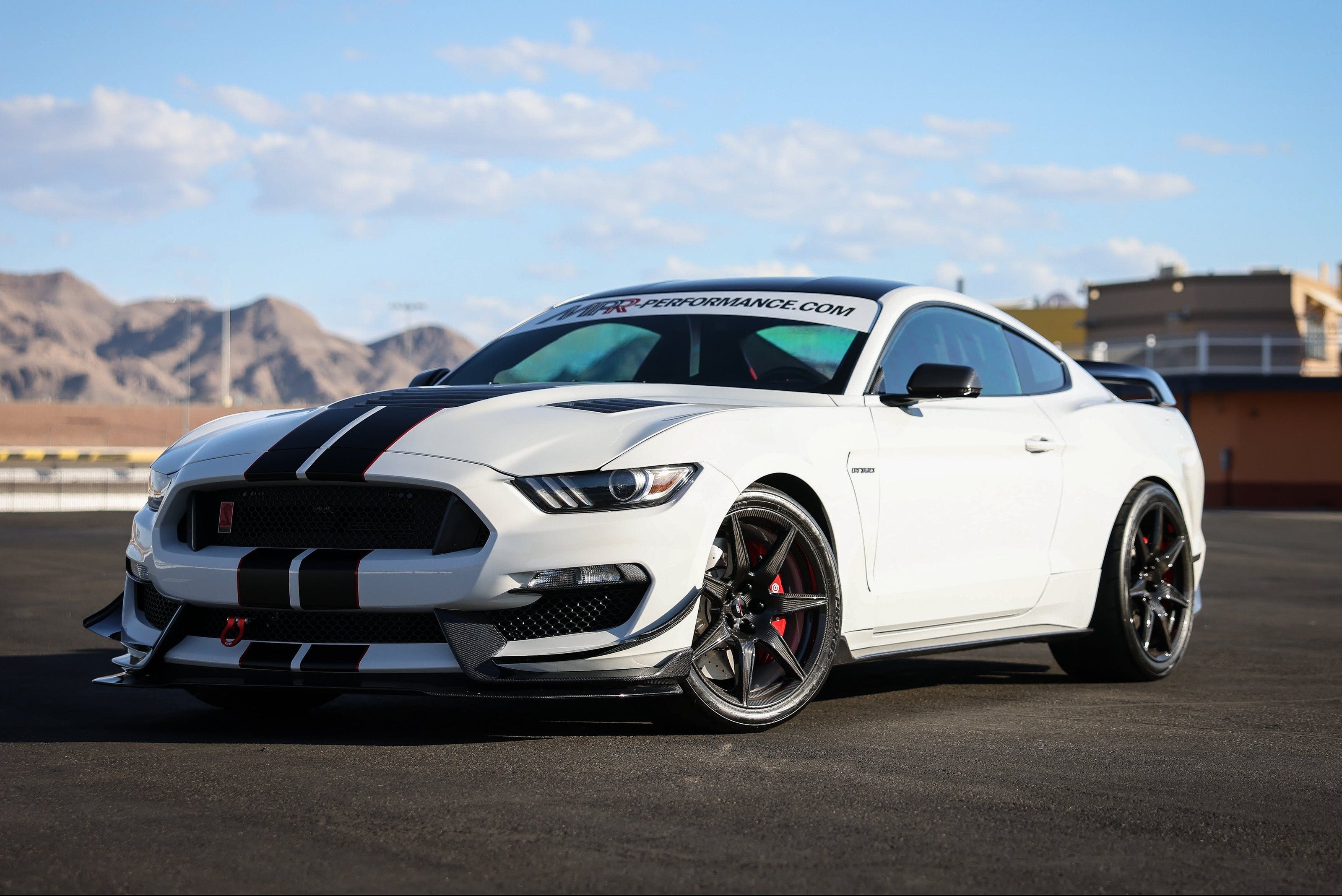 MPR Performance’s white 2016 Shelby GT350R with black racing stripes.