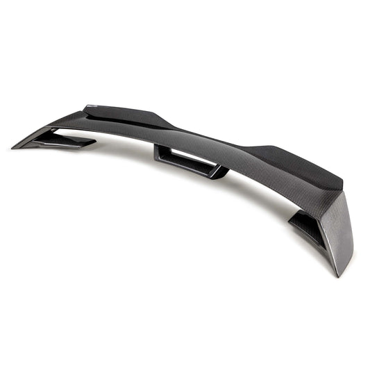 2024-26 Ford Mustang Type-GTG carbon fiber rear spoiler with Gurney flap view 1