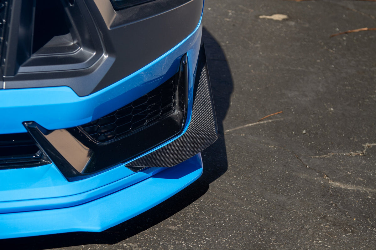 Ford Mustang Dark Horse front bumper canards installed