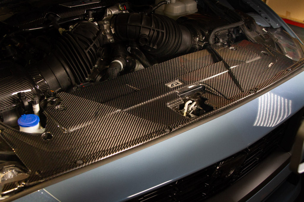 APR Performance carbon fiber cooling plate installed on Ford Mustang S650