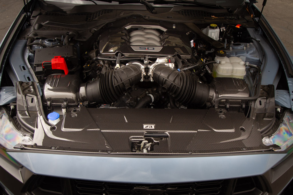 APR Performance carbon fiber cooling plate installed view for Ford Mustang S650
